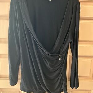 CAbi Black Long Sleeve Drape Blouse